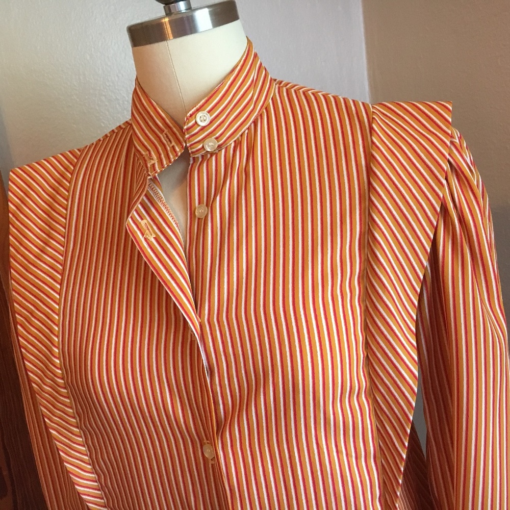 80's Rust Pinstripe Blouse Size Small